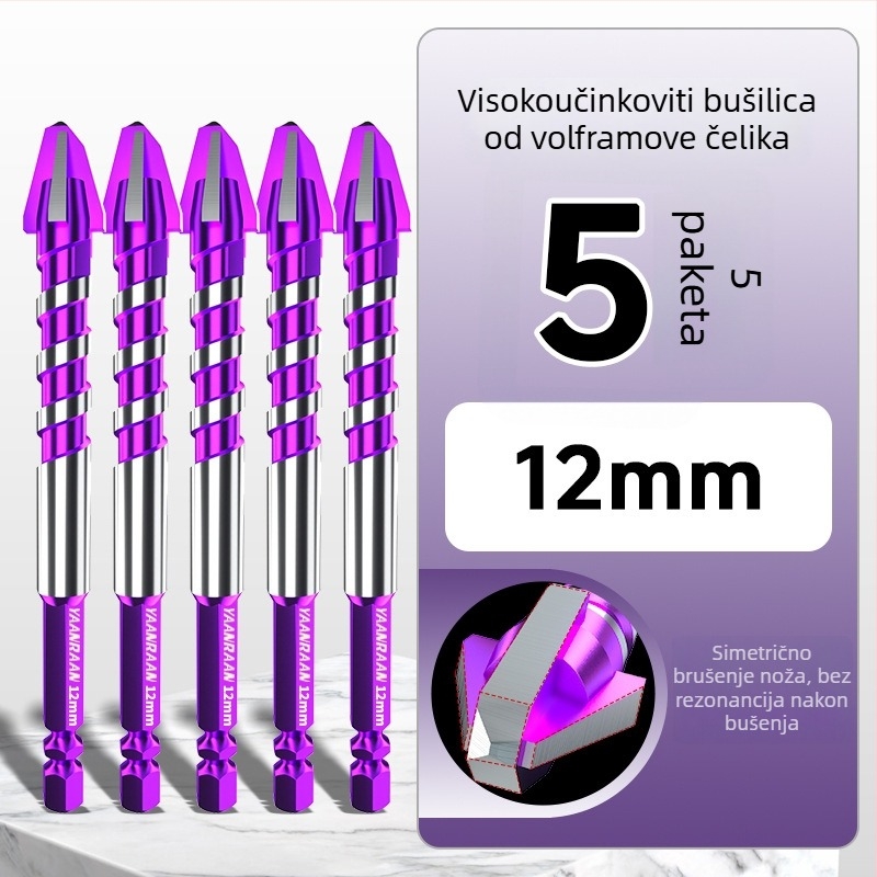 Yanran svrdlo – ekscentrično, brzo bušenje pločica i betona, keramički, četverozubno nazubljeno