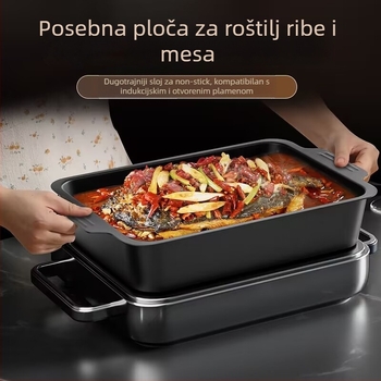 Ploča za roštilj za ribu od ugljičnog čelika, prugasti uzorak, kvadratni oblik, površina od jednog komada, nije pogodna za mikrovalnu pećnicu