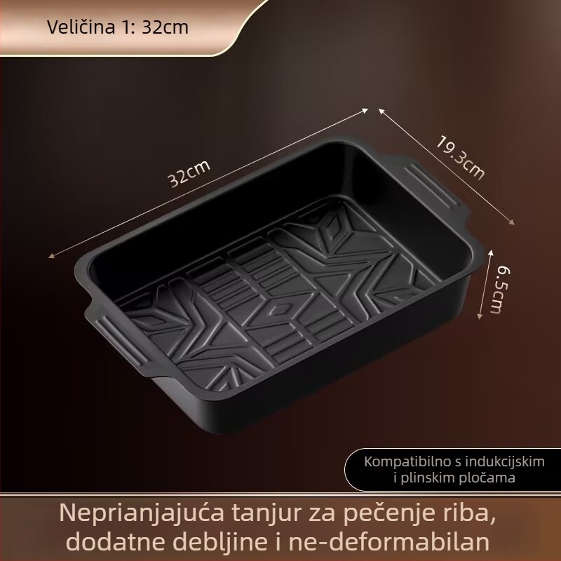 Ploča za roštilj za ribu od ugljičnog čelika, prugasti uzorak, kvadratni oblik, površina od jednog komada, nije pogodna za mikrovalnu pećnicu