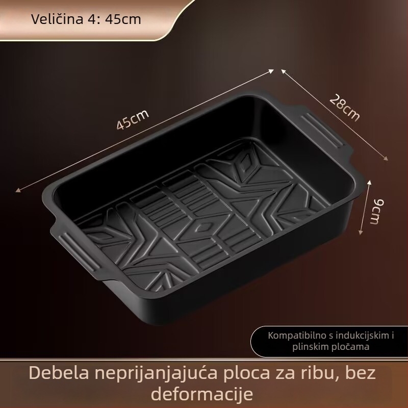 Ploča za roštilj za ribu od ugljičnog čelika, prugasti uzorak, kvadratni oblik, površina od jednog komada, nije pogodna za mikrovalnu pećnicu