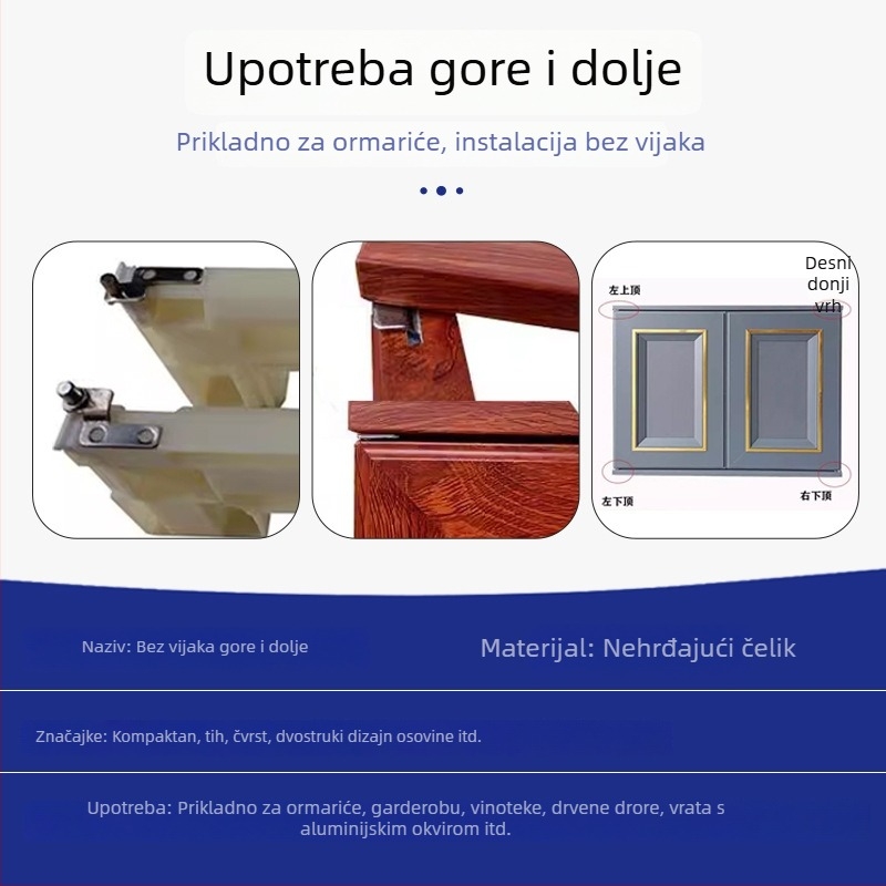 Os za vrata, gornja i donja; nehrđajući čelik; NdFeB obrađena; za ormarice i prozore