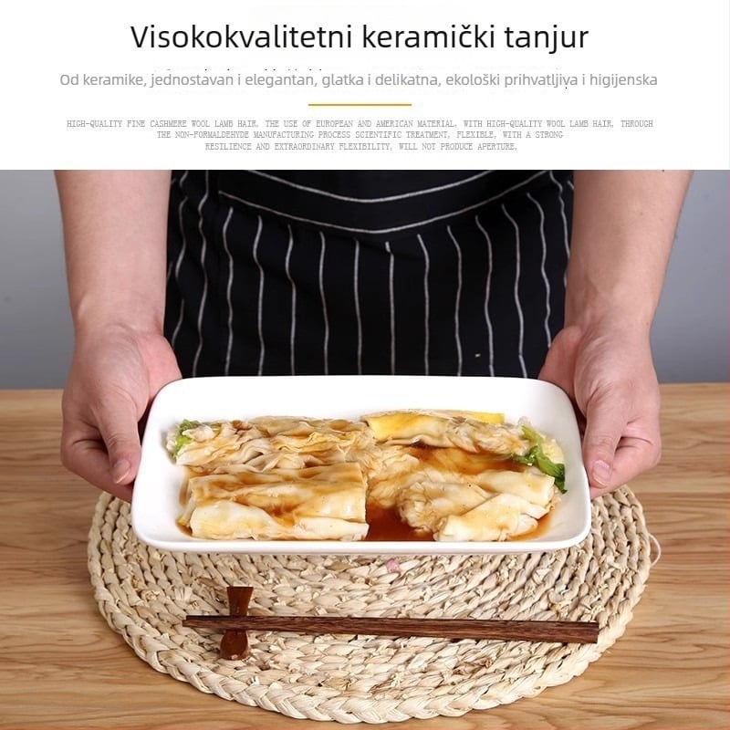 Pravokutni keramički tanjur – moderan minimalistički dizajn, mikrovalna kompatibilnost, površina ispod glazure, mogućnost prilagodbe, pogodan za hotele i obroke