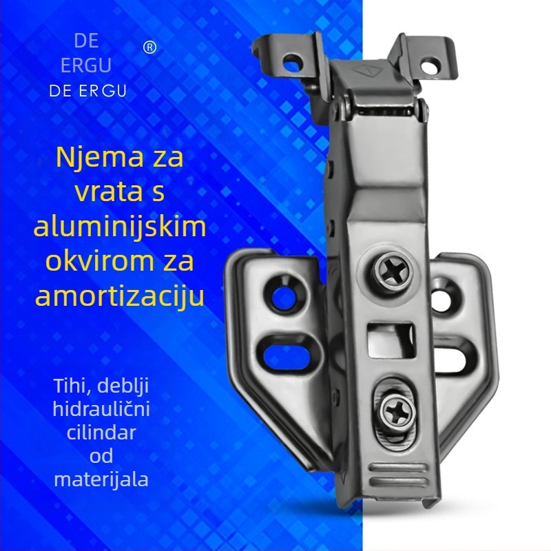 Panta za aluminijski okvir s amortizerom – materijal: željezo; završna elektroplatinacija; pogodna za vrata, ormariće i vitrine s aluminijskim okvirom
