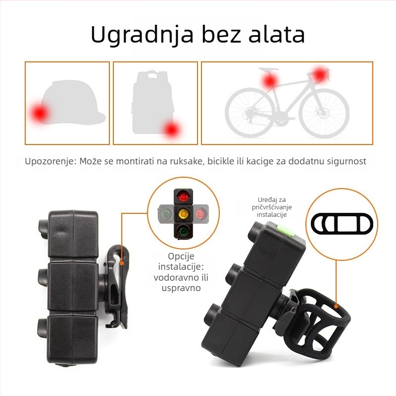 Zadnja svjetiljka za bicikl, trobojno upozorenje, Type-C punjenje, model W19