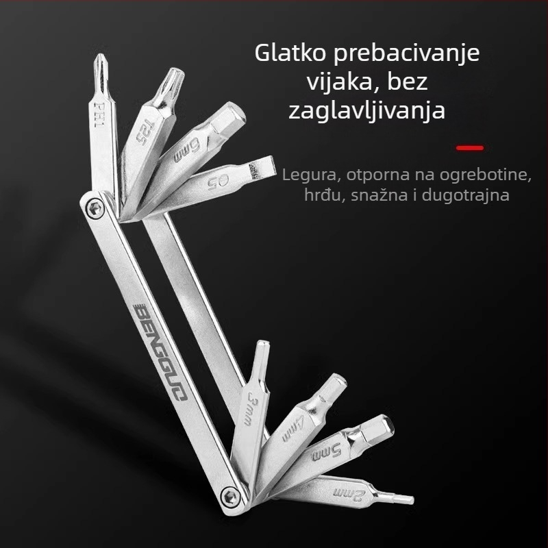 Alat za popravak bicikla – sklopivi prenosni šestokutni socket ključ, višenamjenski, alatna čelična zlitina
