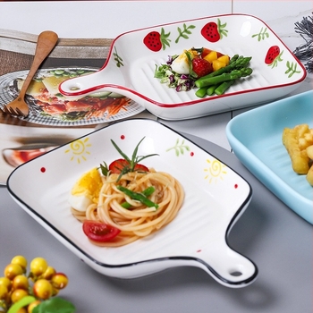 Keramička disk pločica iz Mingxin Ceramics — ručno oslikana, četverokutni oblik, više uzoraka, pogodna za mikrovalnu, prilagodljiva