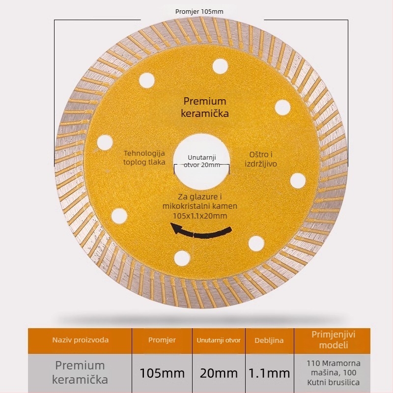 Diamantski disk za rezanje pločica - bez oštećenja, suho rezanje, kompatibilan s kutnom brusilom, pogodan za keramiku, mramor i kamen