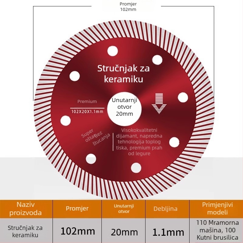 Diamantski disk za rezanje pločica - bez oštećenja, suho rezanje, kompatibilan s kutnom brusilom, pogodan za keramiku, mramor i kamen