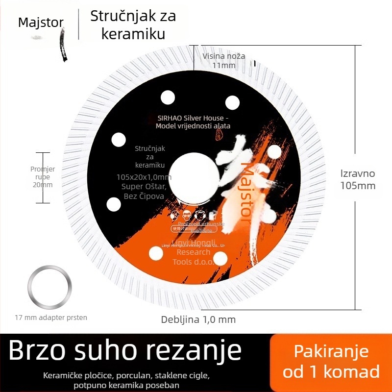 Diamantski disk za rezanje pločica - bez oštećenja, suho rezanje, kompatibilan s kutnom brusilom, pogodan za keramiku, mramor i kamen