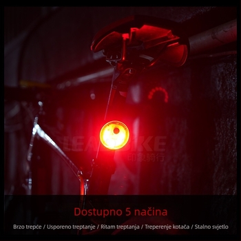 Stražnja svjetiljka za bicikl, punjiva, visoke jačine svjetla, upozoravajuće svjetlo, model A10, Leadbike/Impression Riding