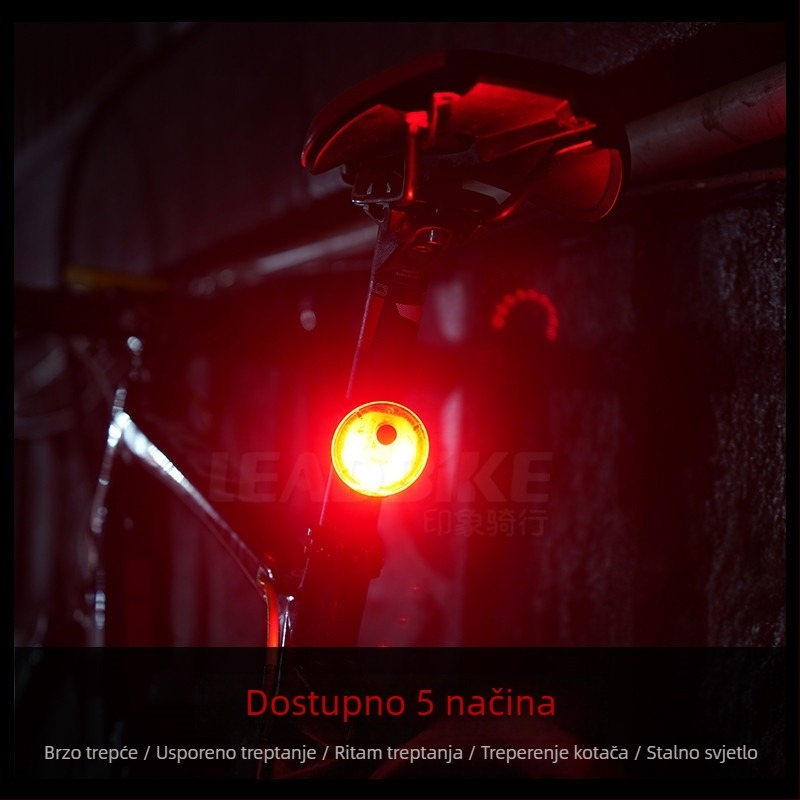 Stražnja svjetiljka za bicikl, punjiva, visoke jačine svjetla, upozoravajuće svjetlo, model A10, Leadbike/Impression Riding