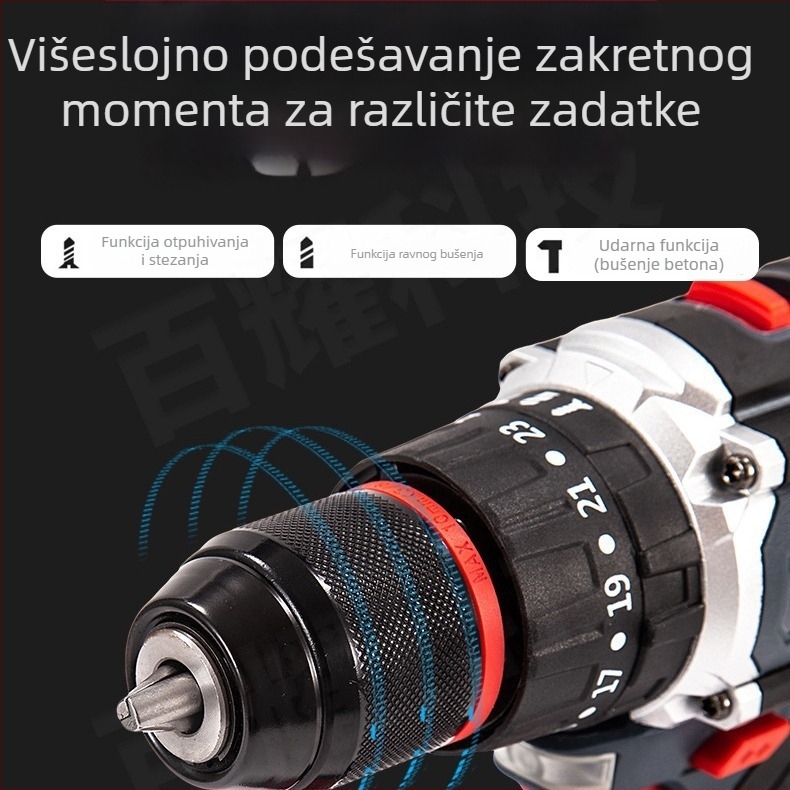 Bežični set bušilice i odvijača s bezčetkasti motorom, Li-ion baterija, pištoljski držač, više brzina, automatsko zaključavanje čahure