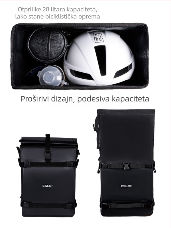 Biciklistička stražnja torba, velika zapremina 28L, PVC materijal, vodootporna, otporna na habanje i ogrebotine, model Eslnf-087