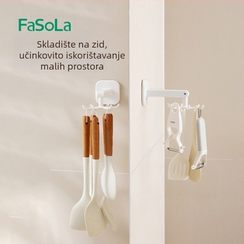 FaSoLa Kuhinjski Okretni Zidni Držač sa Šest Kliješta za Špatule i Žlice, Bez Bušenja, ABS, Moderan Minimalistički Stil