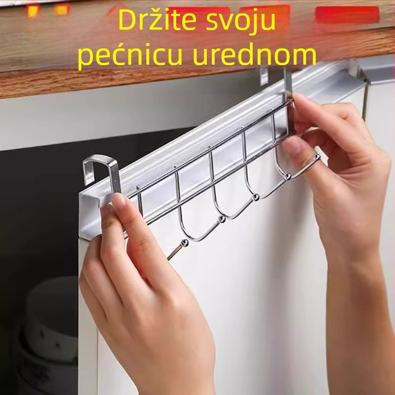 Kuhinjski stalak s pet kuka od nehrđajućeg čelika za vrata ormarića - bez bušenja, Hangge, moderan stil