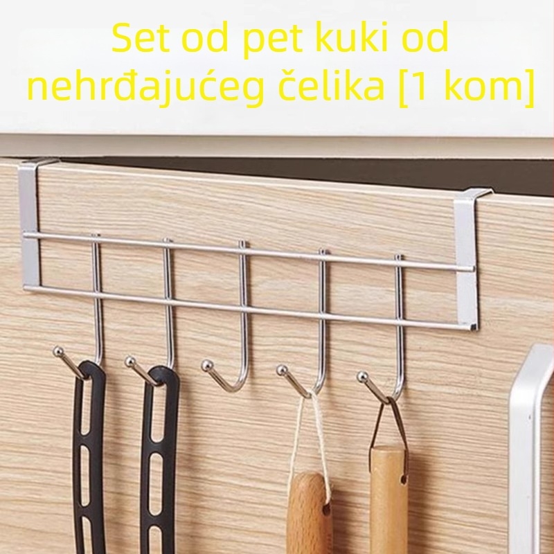 Kuhinjski stalak s pet kuka od nehrđajućeg čelika za vrata ormarića - bez bušenja, Hangge, moderan stil
