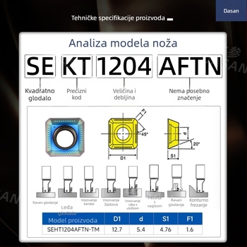 Dasan SEKT1204AFTN CNC fresa, četverostrane geometrije, nehrđajući čelik, kaljeni čelik