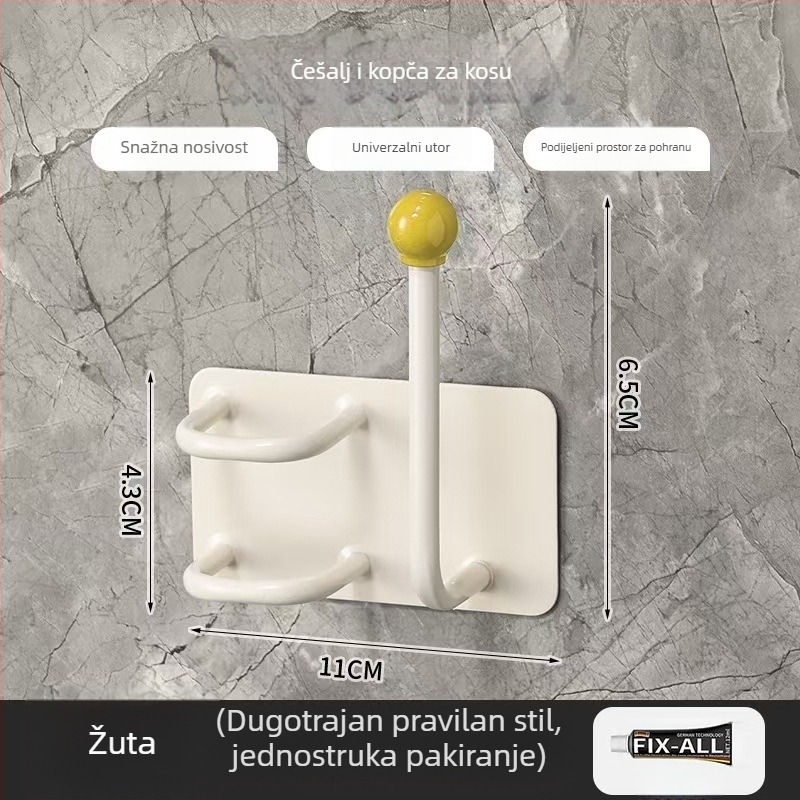 Zidni organizator dodataka za kosu za kupaonicu, plastični, polirani završni sloj, stil laganog luksuza, 90 g