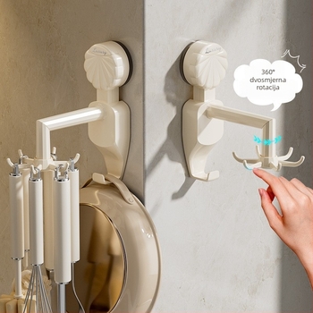 Zidni kuhinjski stalak s usisnim kukom i rotirajućim jednim kukom, PET materijal, nosivost 3–5 kg