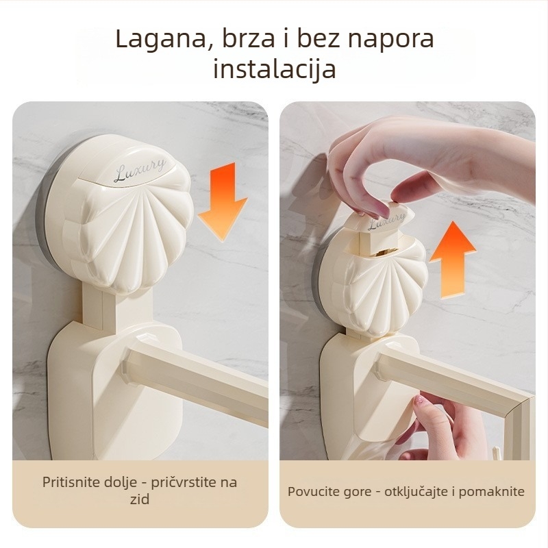 Zidni kuhinjski stalak s usisnim kukom i rotirajućim jednim kukom, PET materijal, nosivost 3–5 kg