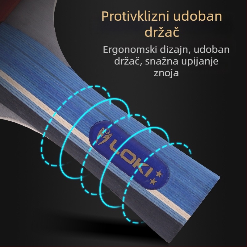 Raketa za stolni tenis za početnike — daska od čiste šume, guma s reverznim ljepilom, horizontalni udar