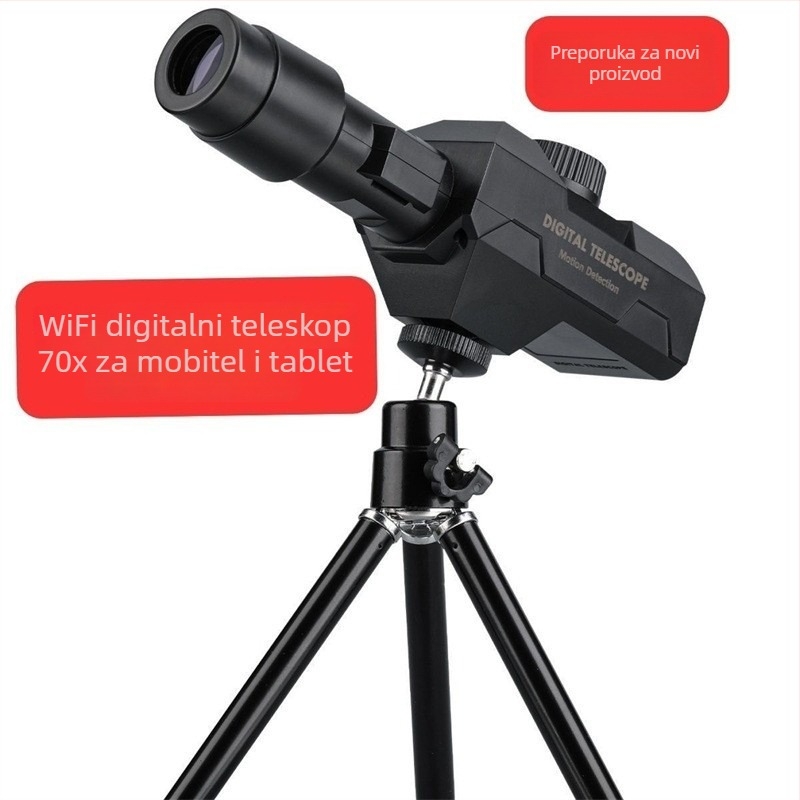 WiFi 70× digitalni teleskop sa stativom, USB snimački monitor za promatranje krajolika na otvorenom, kompatibilan s pametnim telefonom i tabletom