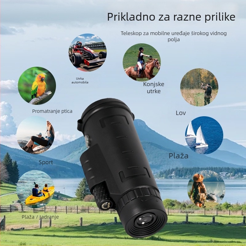 Monokularni teleskop za vanjsko promatranje — visoko povećanje, visokorezolucijska optika, prijenosan dizajn, noćni vid pri slabom osvjetljenju