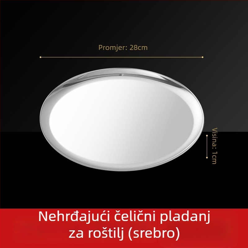 Roštilj tanjur, nehrđajući čelik, okrugli, moderan i jednostavan dizajn