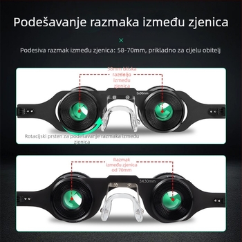 BIJIA 3× teleskop u obliku naočala s pričvršćivanjem na glavu, noćno vidno pri slabom osvjetljenju, za koncerte i promatranje okolnog krajolika, HD optika