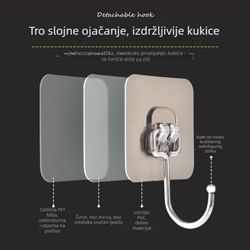 Vješalica za kaput od nehrđajućeg čelika, bez bušenja, čvrsto ljepilo, zidna, jednostavan stil, nosivost 3–5 kg, kuhinja i kupaonica