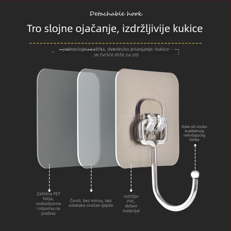 Vješalica za kaput od nehrđajućeg čelika, bez bušenja, čvrsto ljepilo, zidna, jednostavan stil, nosivost 3–5 kg, kuhinja i kupaonica