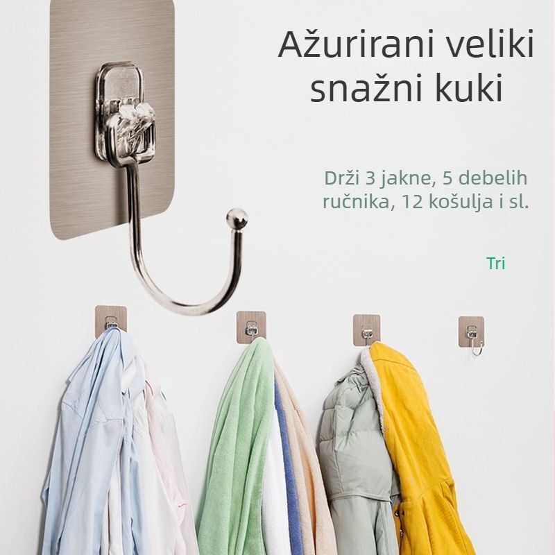 Vješalica za kaput od nehrđajućeg čelika, bez bušenja, čvrsto ljepilo, zidna, jednostavan stil, nosivost 3–5 kg, kuhinja i kupaonica