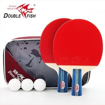 Set reketa za stolni tenis, 2 kom, ravna drška, Double Fish/Pisces, poplar pločica, guma s adhezivom, za učenike početnike