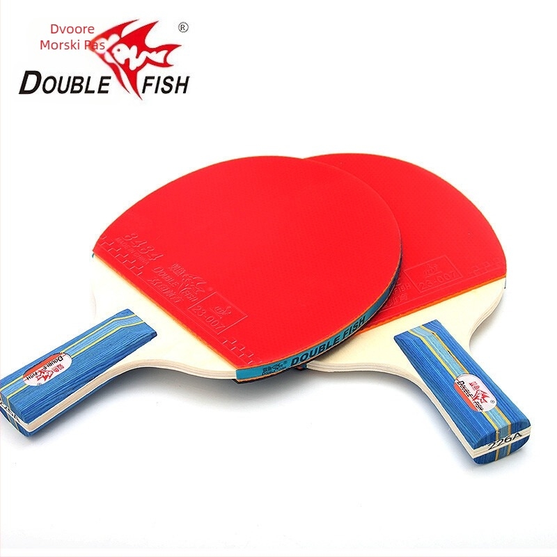 Set reketa za stolni tenis, 2 kom, ravna drška, Double Fish/Pisces, poplar pločica, guma s adhezivom, za učenike početnike