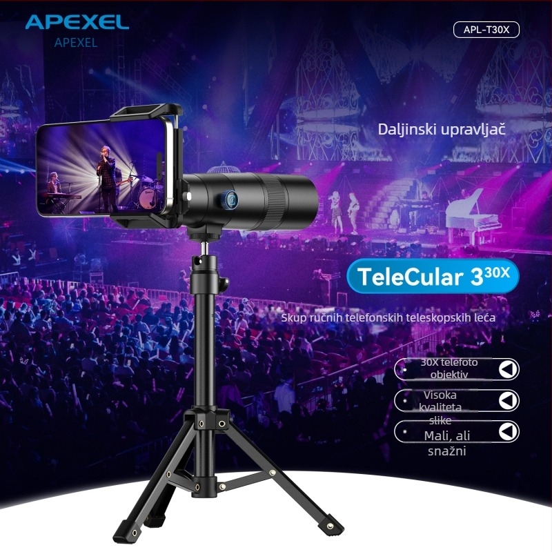 Apexel teleobjektiv za telefon, 30x, HD optični zum, vanjski monocularni teleskop za koncerte i velike udaljenosti