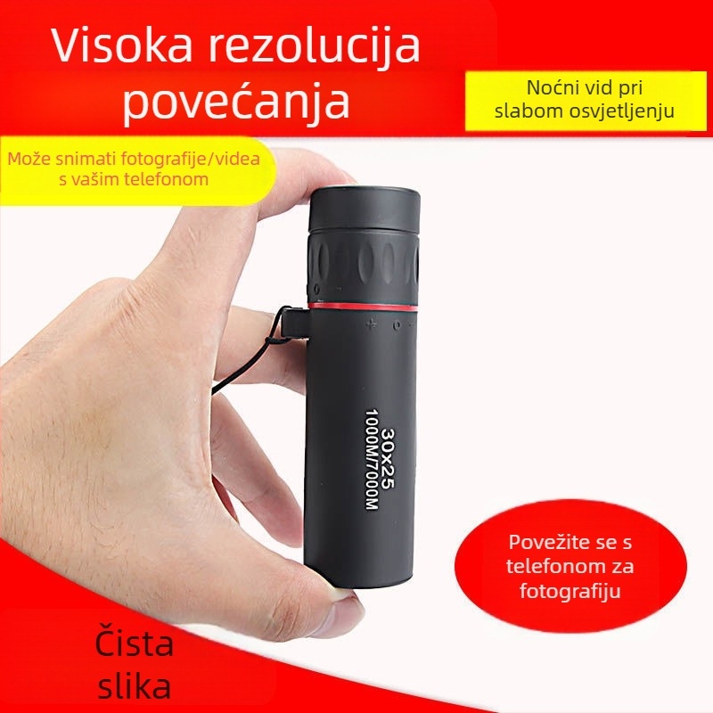 Dječji monocularni teleskop, mali vanjski teleskop za astronomiju, povećanje 8–12x, vidno polje 0,8°, izlazna zjenica 2,3 mm, razmak oka 2,5 cm