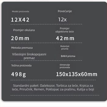 12x42 putnički binokuli – vodootporni, noćno promatranje uz slabu rasvjetu, promatranje Mjeseca