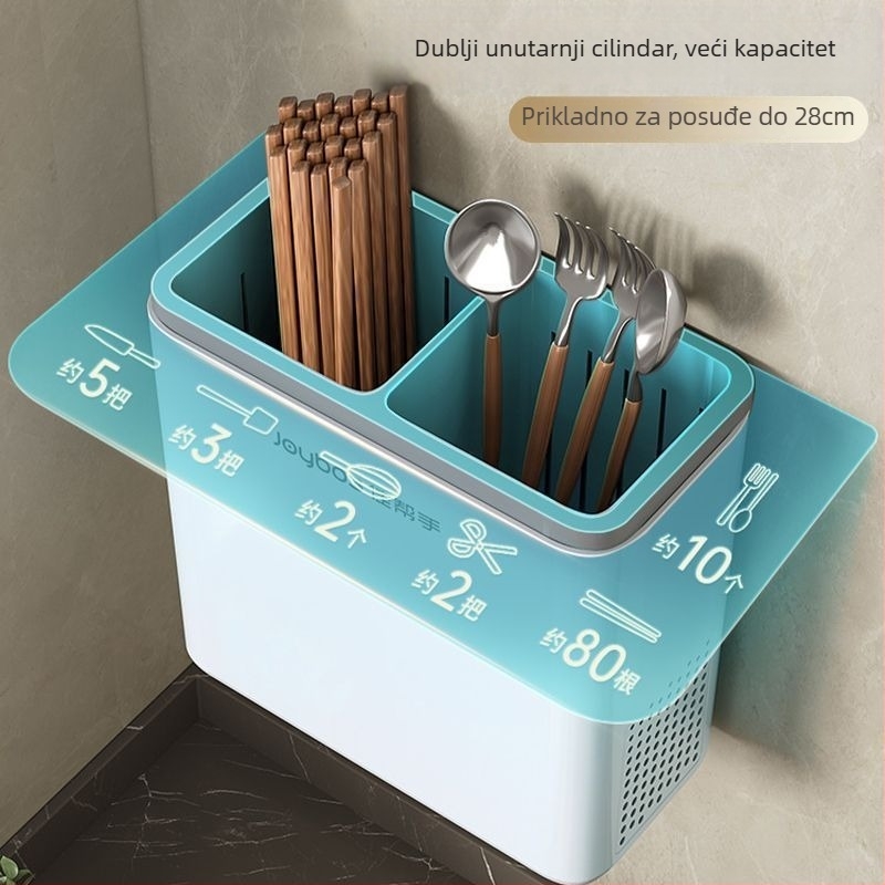 Zidni držač za štapiće i kuhinjski organizator — plastika, bez instalacije, ušteda prostora, brzo sušenje, držač noževa, jednostavan i moderan stil