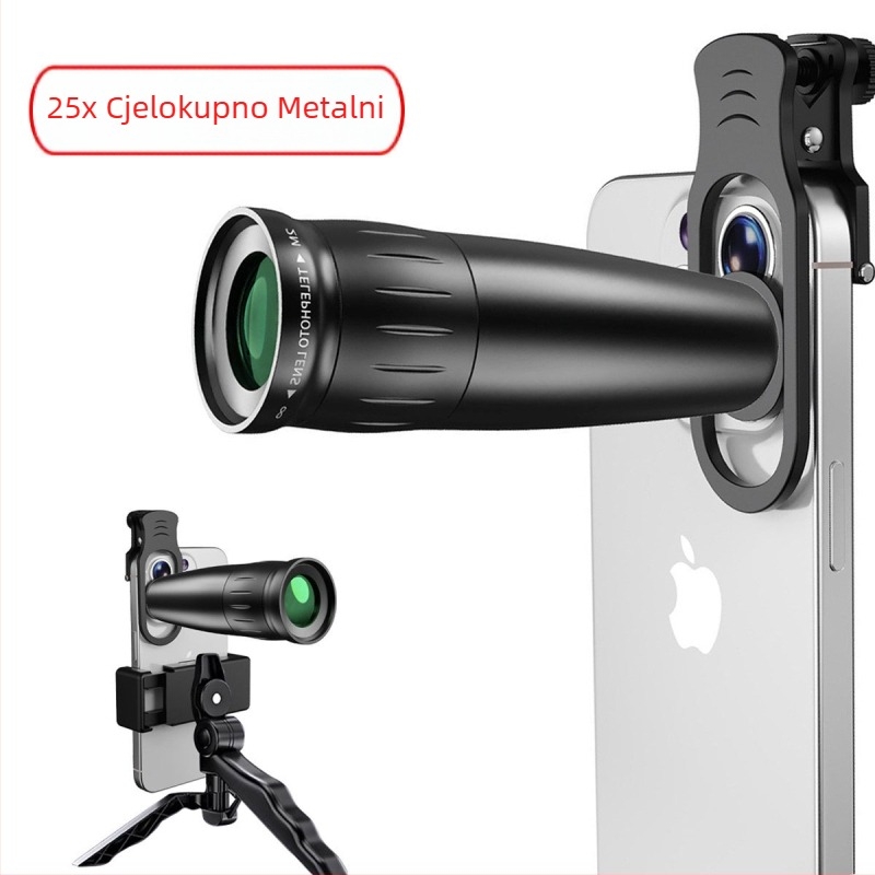 25x metalni vanjski teleobjektiv za mobitel – koncertno fotografiranje, visoka definicija, anti-shake, jasne daljinske fotografije, kompatibilan s Huawei, Xiaomi, Apple, Oppo, Vivo