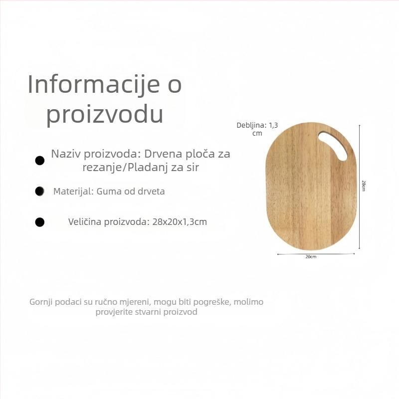 Drvena daska za rezanje, dvostrana, prenosna, od čvrstog drva, stil laganog luksuza
