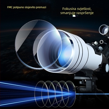 Monokularni astronomski teleskop AM30070 — 150x povećanje, izlazna zjenica 70 mm, vidno polje 1.2°