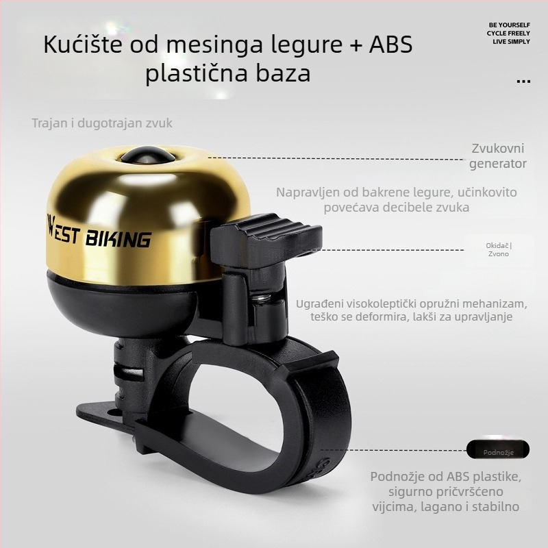 Bakarni zvon za bicikl za planinski bicikl - visok decibel zvuk, model Yp0706067, marka West Rider