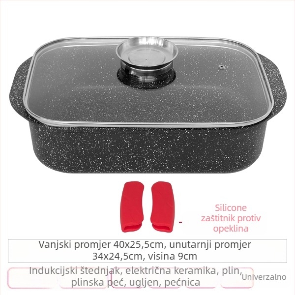 Pravokutni tiganj za roštilj na indukciju s neprijanjajućim premazom, velik kapacitet, višestruka namjena