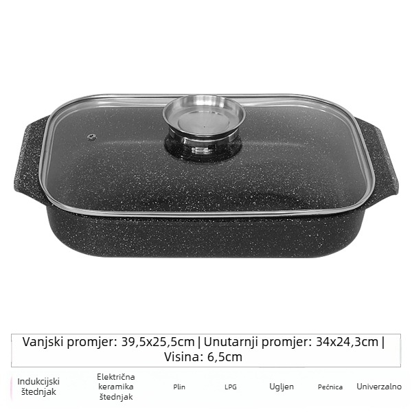 Pravokutni tiganj za roštilj na indukciju s neprijanjajućim premazom, velik kapacitet, višestruka namjena