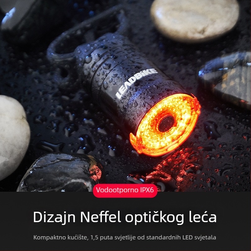 Svetlo za bicikl s inteligentnim senzorom i stražnjim svjetlom kočnice, Type-C punjenje, vodootporno, upozorenje za vožnju noću