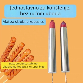 Alat od nehrđajućeg čelika za navlačenje kobasica — za početnike, učinkovit i jednostavan za uporabu na ulici, s bambusovim ražnjicama