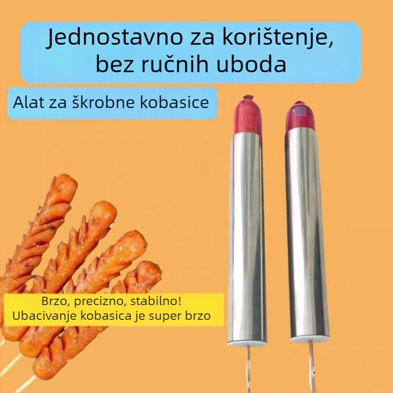 Alat od nehrđajućeg čelika za navlačenje kobasica — za početnike, učinkovit i jednostavan za uporabu na ulici, s bambusovim ražnjicama