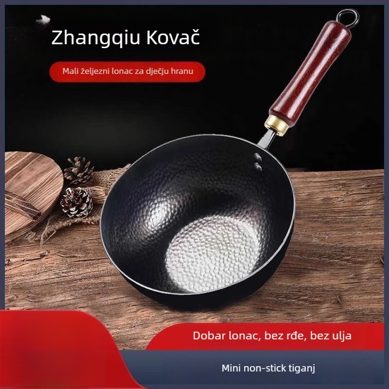 Wok od finog željeza, bez premaza, s jednim dnom, bez poklopca, otporan na hrđu