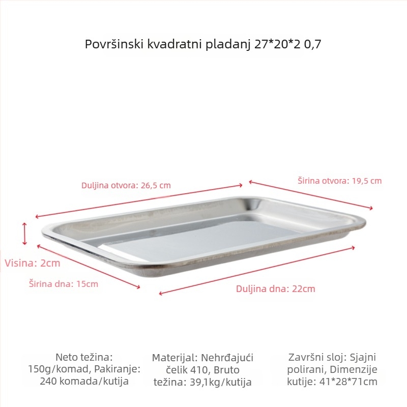Dingfa Nehrđajući čelik plitka kvadratna posuda, speglana površina, promjer 18–18,9 cm, za pečenje, parenje i roštilj