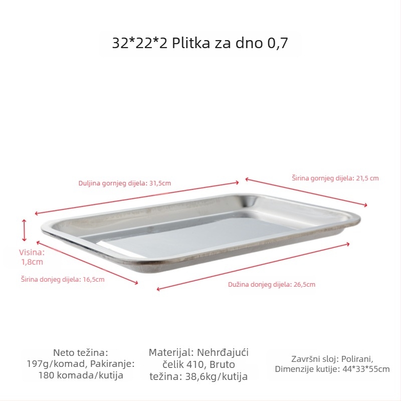Dingfa Nehrđajući čelik plitka kvadratna posuda, speglana površina, promjer 18–18,9 cm, za pečenje, parenje i roštilj